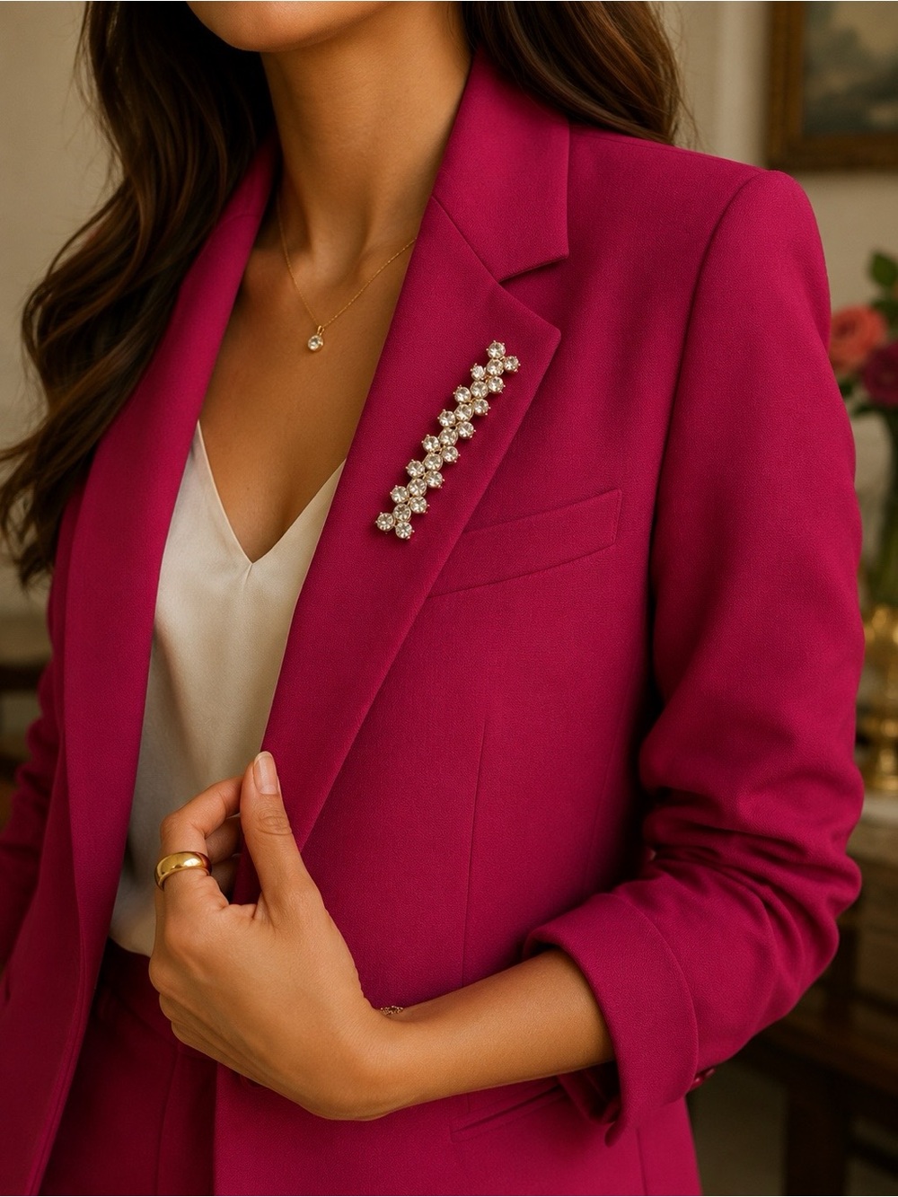 Rhinestone Long Brooch